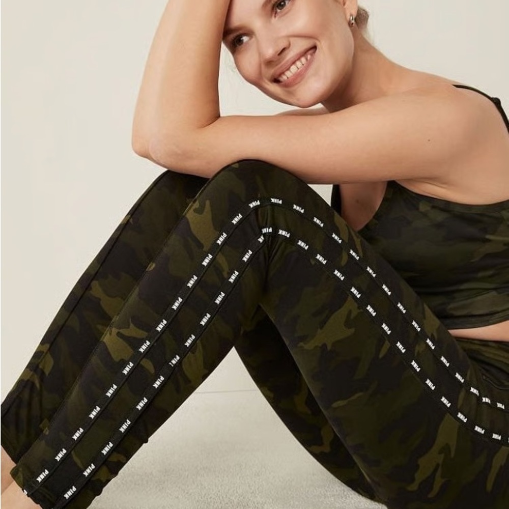 VS Pink Skinny Track Pants Green Camo